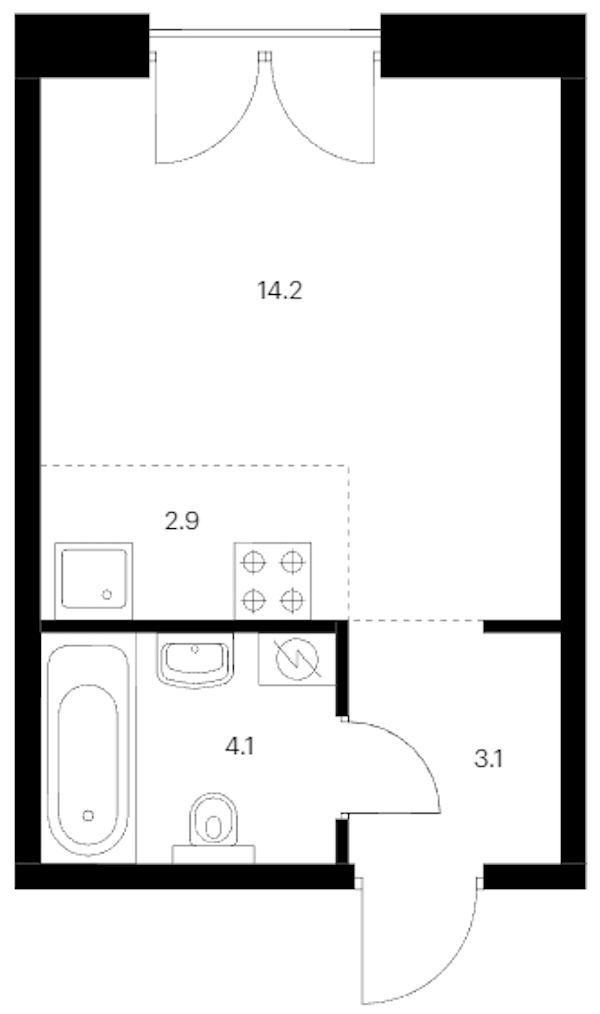 Квартира студия 24.3 м², 2/9 эт., ЖК «Лермонтовский 54»